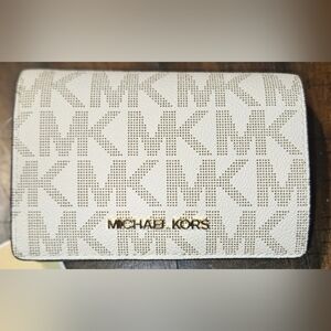 Michael Kors White/Gold Jet Set Medium Slim Wallet